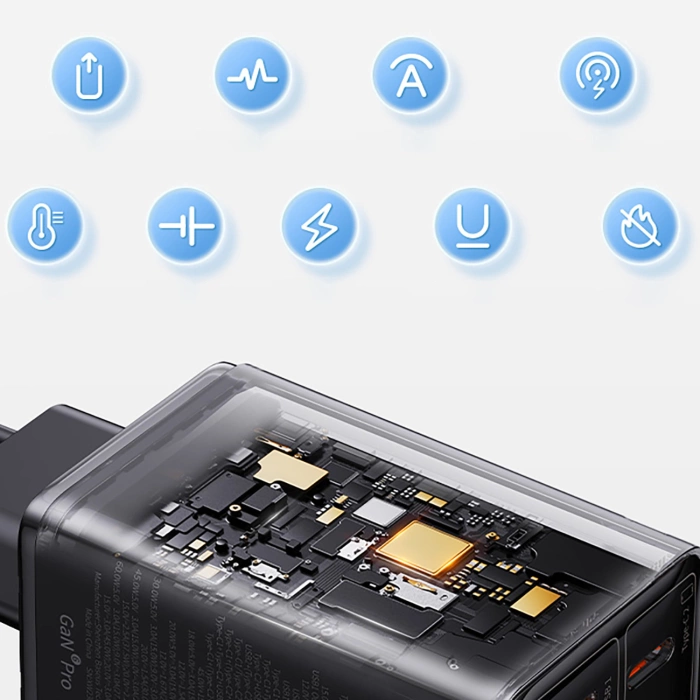 Baseus GaN6 Pro Ladegerät 65W 2 x USB-C 2 x USB-A mit schwarzem USB-C-Kabel 100W 1m - Schwarz