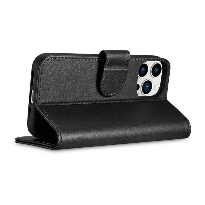 Kožený flipový kryt iCarer Wallet Case 2v1 iPhone 14 Pro Anti-RFID černý (WMI14220726-BK)