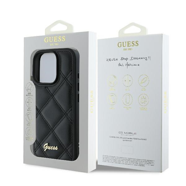 Etui Guess iPhone 16 Pro 6.3" czarny/black hardcase Quilted Metal Logo