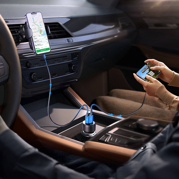 Chargeur de voiture 2x USB C 70W avec affichage LED Joyroom JR-CCD02 | noir