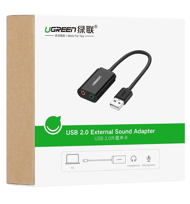 Ugreen external sound card music adapter USB - 3.5 mm mini jack 15 cm white (US205 30143)