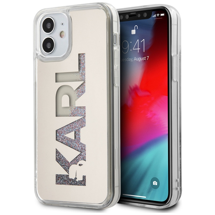 Cover KARL LAGERFELD Apple iPhone 12 Mini Mirror Liquid Glitter Karl KLHCP12SKLMLGR Argento Hardcase