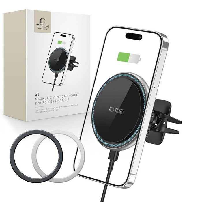 TECH-PROTECT A2 MagNETIC MagSafe VENT CAR WIRELESS CHARGER 15W BLACK