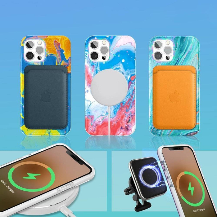 Étui de couleur Kingxbar Watercolour Series pour iPhone 12 Pro / iPhone 12 jaunebleu