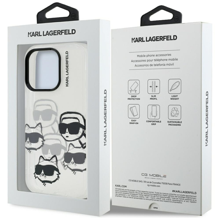 Etui Karl Lagerfeld IML Multi K&C Head   Pattern do iPhone 16 Pro przezroczysty