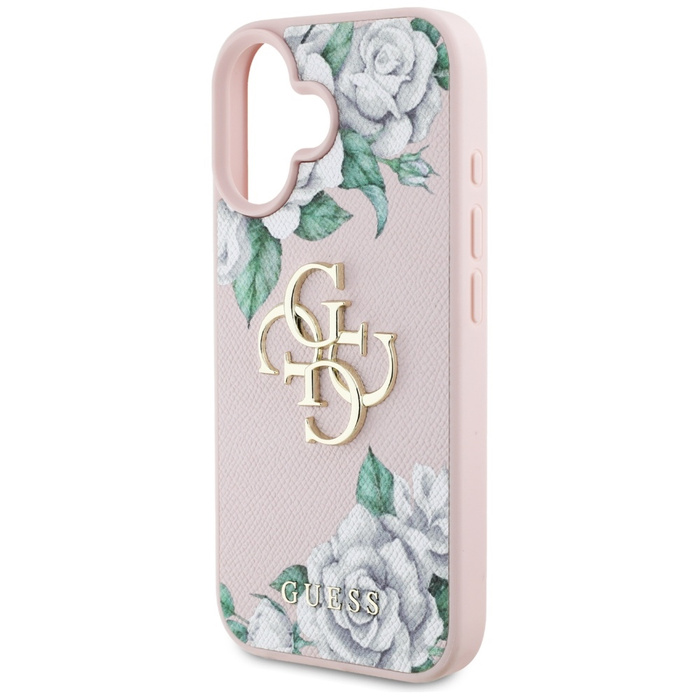 Etui Guess Grained Roses Big 4G logo do  iPhone 16 różowy