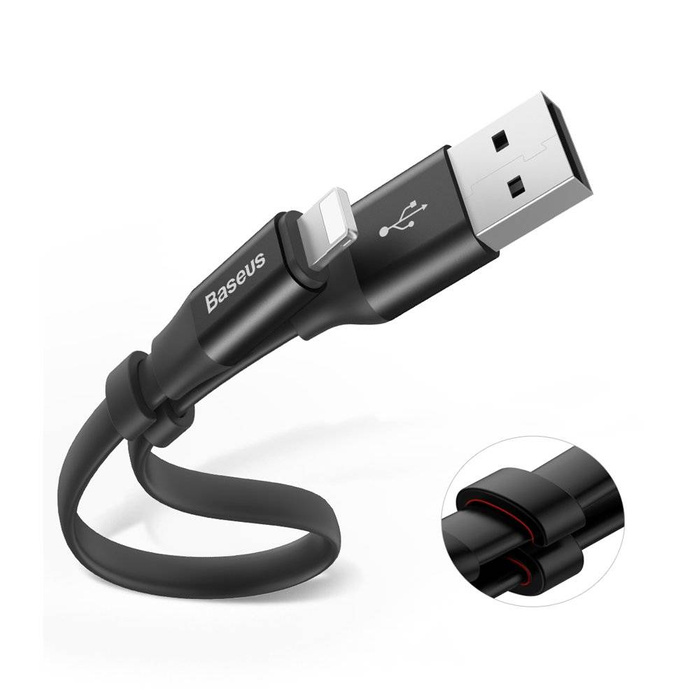 Baseus Nimble Flat Portable USB / Lightning Cable with Buckle 2A 0,23M black (CALMBJ-B01)