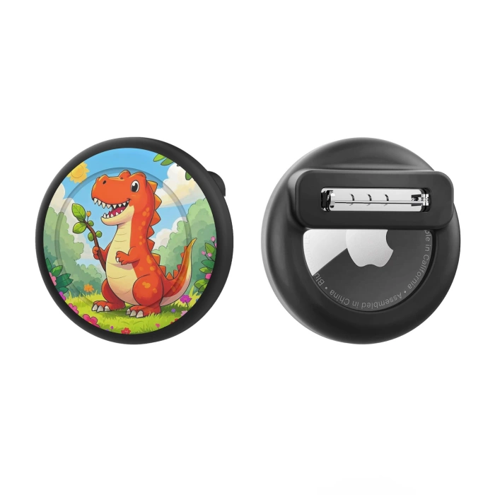 AirTag-Badge-Hülle – Schwarz mit Dinosaurier-Print