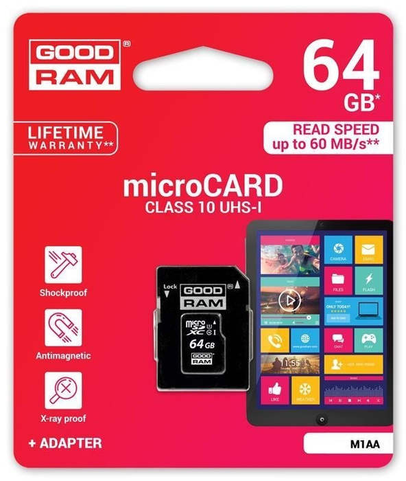 Memory Card Micro Sdxc 64GB GOODRAM + Adapter SD Class 10 UHS