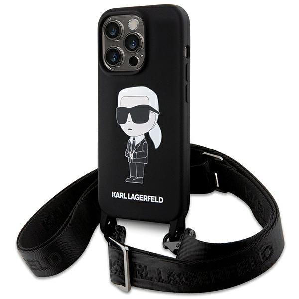 Coque Karl Lagerfeld KLHCP15LSCBSKNK iPhone 15 Pro 6.1" hardcase black/black Crossbody Silicone Ikonik Case