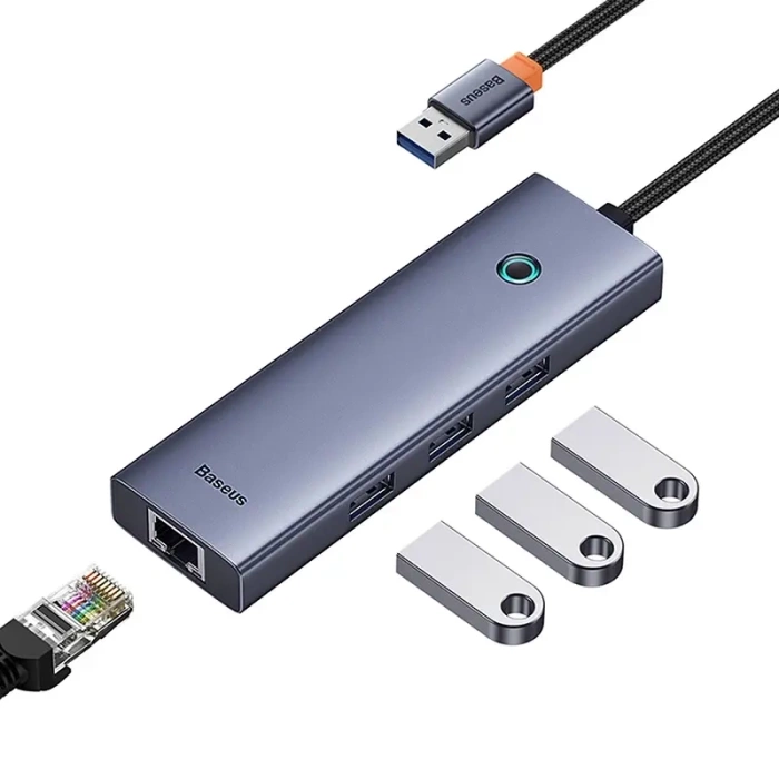 Hub 4w1 Baseus UltraJoy  USB-A do USB 3.0 + RJ45 (szary)