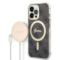 Kit Funda Guess Case+ Cargador iPhone 13 Pro Max negro/negro duro case 4G Print MagSafe