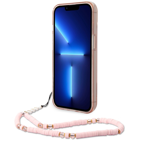Case GUESS Apple iPhone 14 Plus Translucent Pearl Strap Pink Hardcase