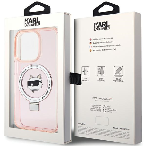 Funda Karl Lagerfeld KLHMP15XHMRSCHP iPhone 15 Pro Max 6,7" rosa/rosa durocase Anillo Soporte Choupette Cabeza MagSafe Case