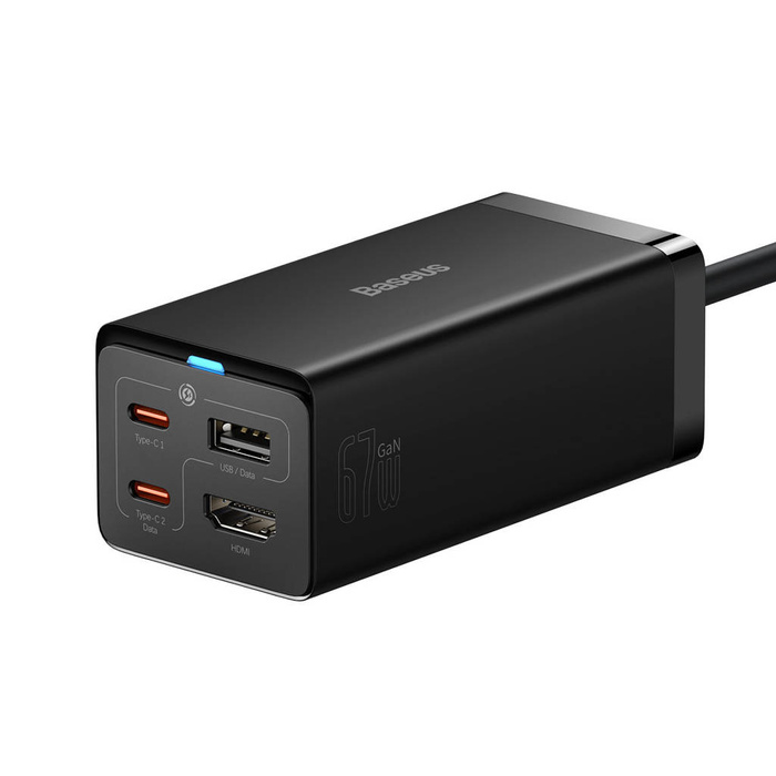 Rychlá nabíječka Baseus GaN5 Pro HUB HDMI 2 x USB-C / USB-A / HDMI 4K 30Hz 1,5m černá + USB-C kabel - USB-C 100W 40Gb/s (USB4) 1m (CCGP110201)