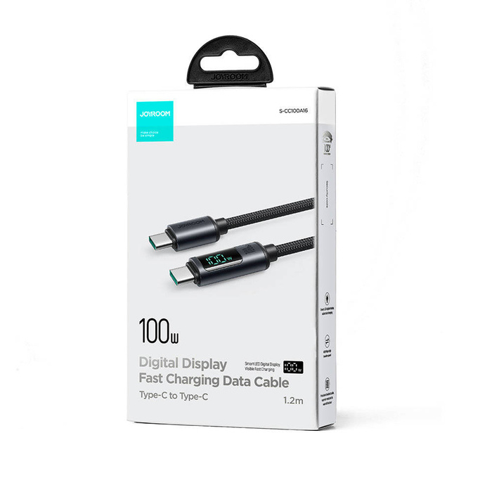 USB C - USB C cable 100W 1.2m with LED display Joyroom S-CC100A16 - black