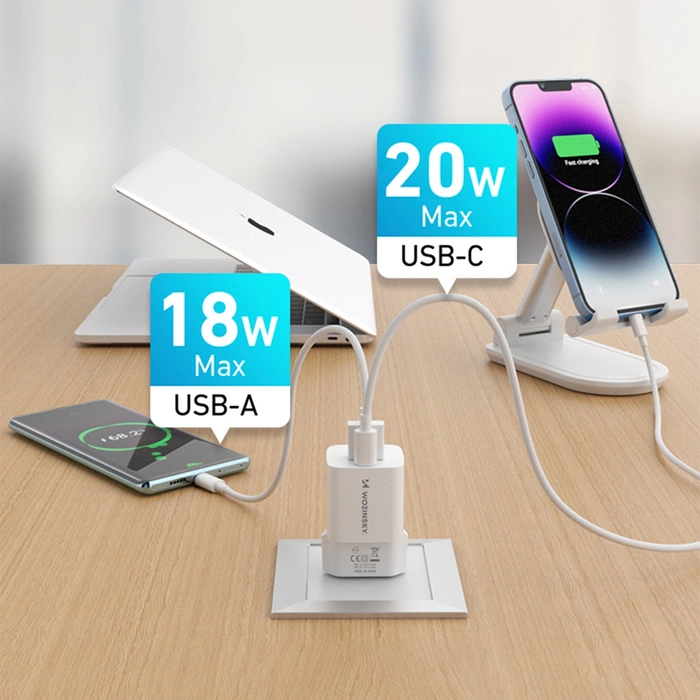 Chargeur mural Wozinsky WWCEAC GaN USB-A USB-C 33W - blanc