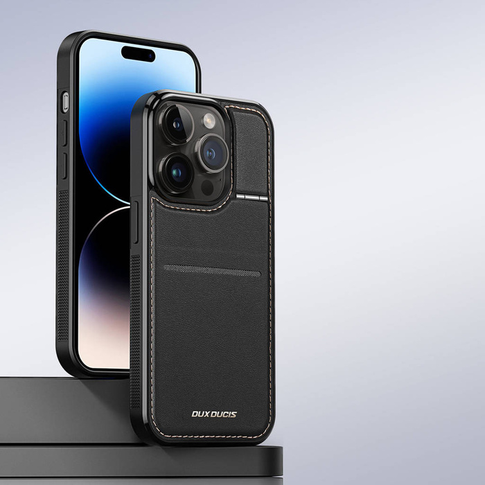 Estuche 3 en 1 para iPhone 14 Pro con soporte de bloqueo RFID MagSafe Wallet Dux Ducis Rafi Mag - Negro