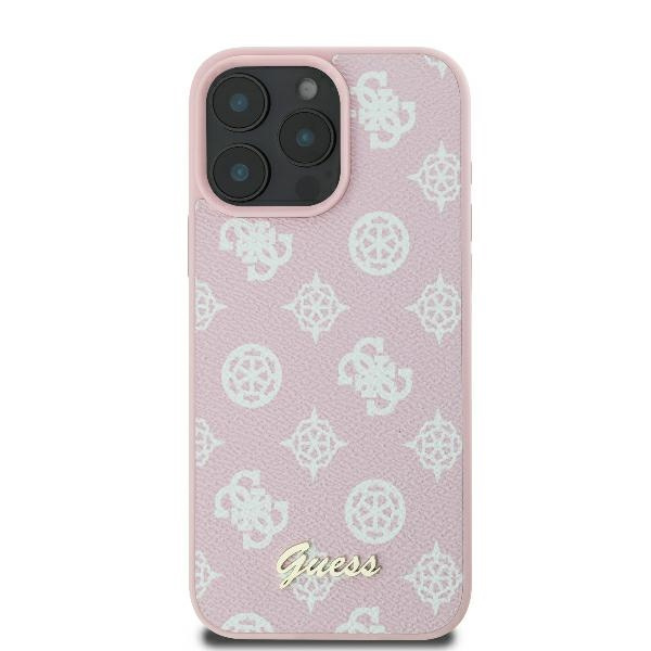 Etui Guess iPhone 16 Pro 6.3" różowy/pink hardcase Peony Script Logo MagSafe