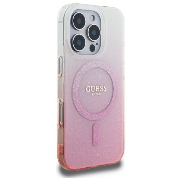 Etui Guess iPhone 16 Pro 6.3" różowy/pink hardcase IML Glitter Gradient MagSafe