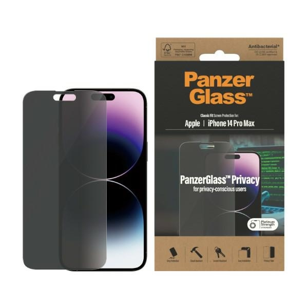Glas PanzerGlass Classic Fit iPhone 14 Pro Max 6,7" Privatsphäre Bildschirm Schutz Antibakteriell P2770