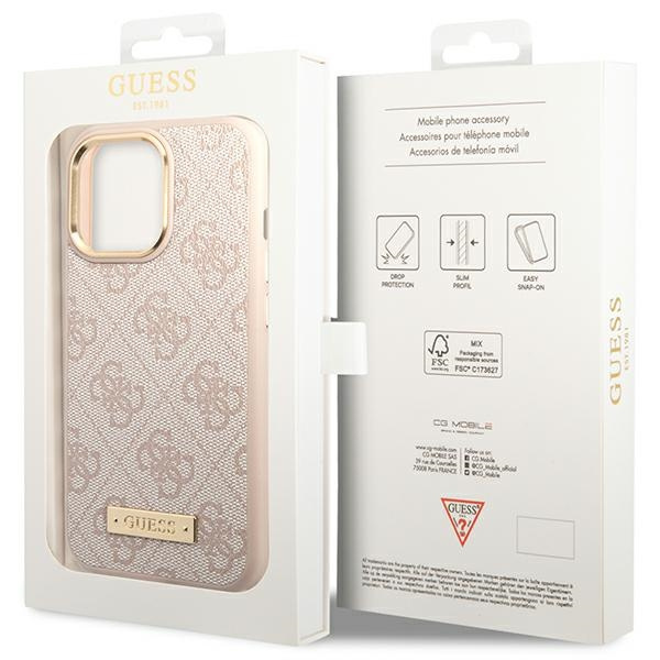 Guess GUHMP14XU4GPRP iPhone 14 Pro Max 6,7" rosa/rosa rigido case 4G Logo Plate MagSafe