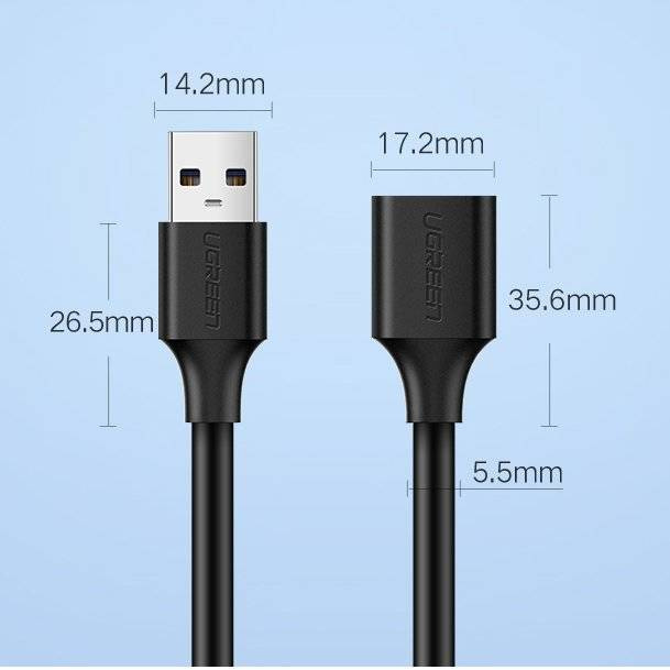 Ugreen Kábel hosszabbító adapter USB 3.0 (aljzat) - USB 3.0 (dugasz) 2 m fekete (US129 10373)