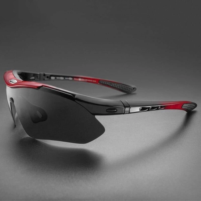 Rockbros 10001 polarizing cycling glasses - black and red