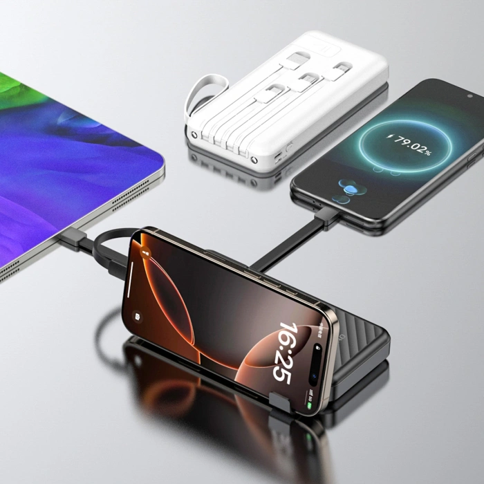 Powerbank Dudao K11 10000mAh z wbudowanymi kablami - biały