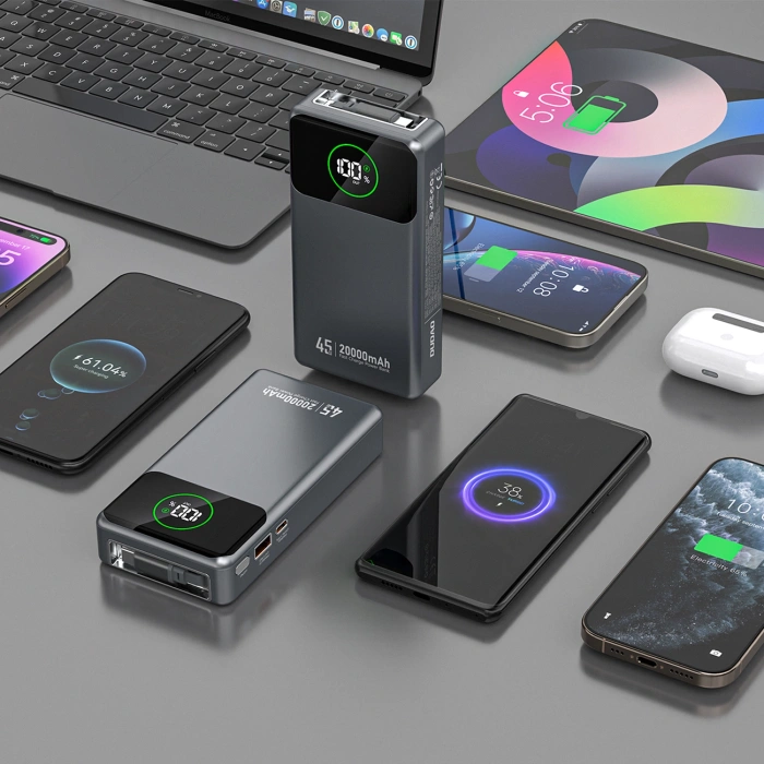 Powerbank Dudao K31 Pro 45W 20000mAh z wbudowanym zwijanym kablem USB-C - szary