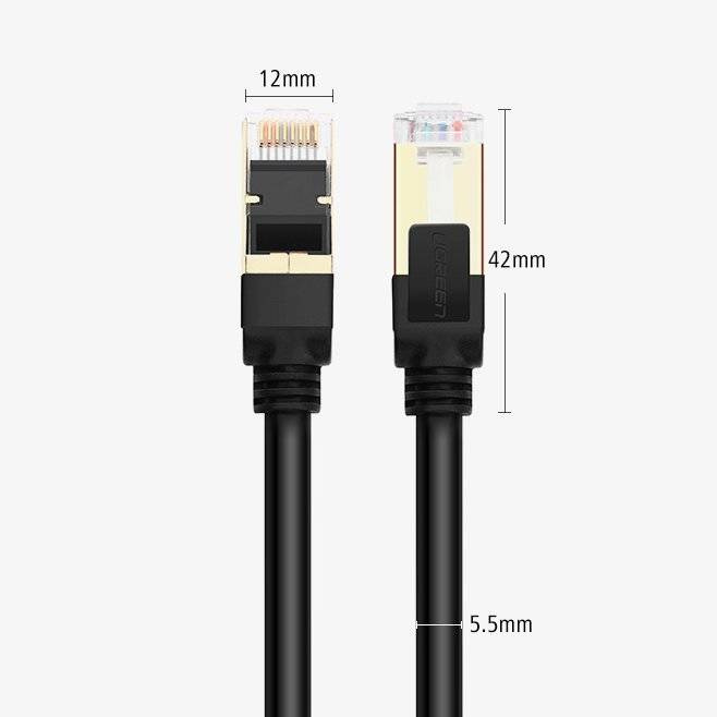 Ugreen Cable Câble Internet Réseau Ethernet Patchcord RJ45 Cat 7 STP LAN 10 Gbps 1m Noir (NW107 11268)