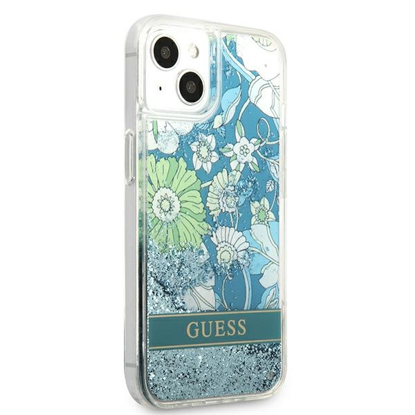Hülle GUESS Apple iPhone 13 Mini Flower Liquid Glitter Grün Hartcase