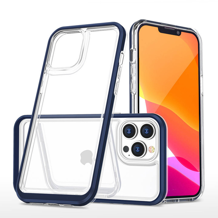 Custodia trasparente 3in1 per iPhone 14 Pro Max cover in silicone con cornice blu