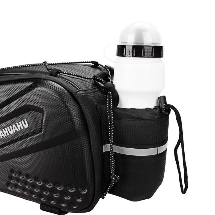 WYA36Y7S Fahrradträgertasche mit langem Riemen und erweiterbaren Seitentaschen – Schwarz