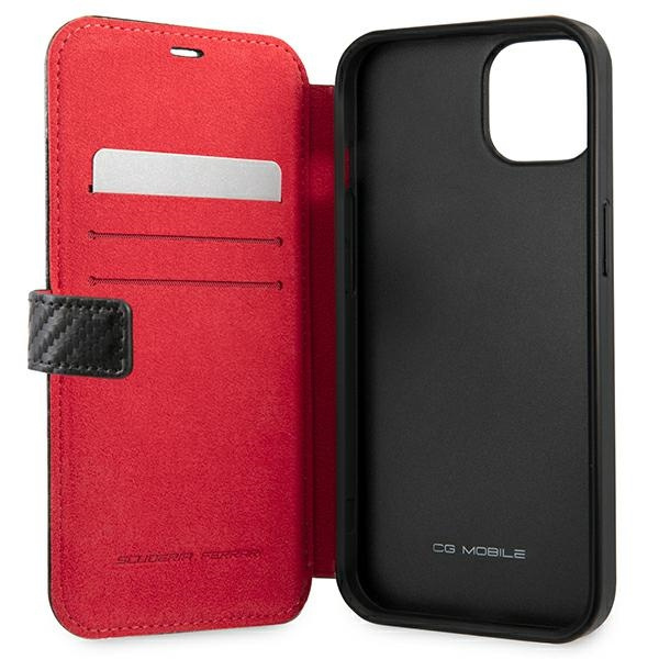 Pouzdro FERRARI Apple iPhone 13 Mini Book On Track Carbon Case Black Pouzdro