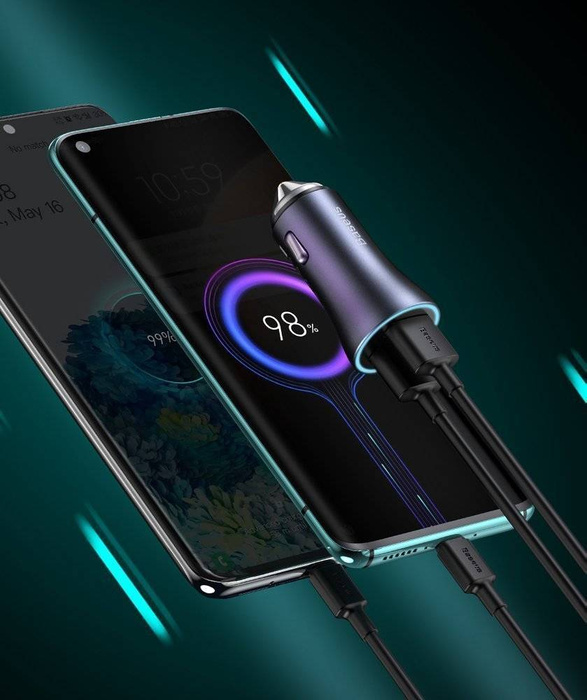 Baseus Golden Contactor Pro quick car charger USB Type C / USB 40 W Power Delivery 3.0 Quick Charge 4+ SCP FCP AFC + USB Typ C - Lightning cable blue (TZCCJD-03)