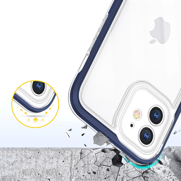 Funda transparente 3 en 1 para iPhone 12 con marco de gel azul