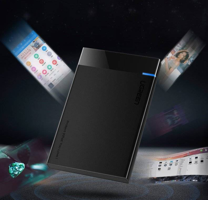 Ugreen Schacht für HDD SSD 2,5'' SATA Laufwerksgehäuse USB 3.2 Gen 1 (5 Gbps) USB Typ C + 0,5 m Kabel schwarz (US221 50743)