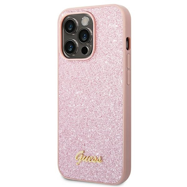 Case Guess iPhone 14 Pro Max 6.7" pink/pink hard case Glitter Script