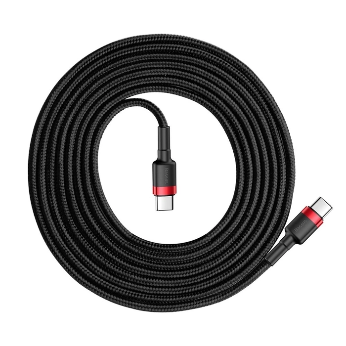 Câble Baseus Cafule Cordon en nylon durable USB-C PD / USB-C PD PD2.0 60W 20V 3A QC3.0 2M noir-rouge (CATKLF-H91)