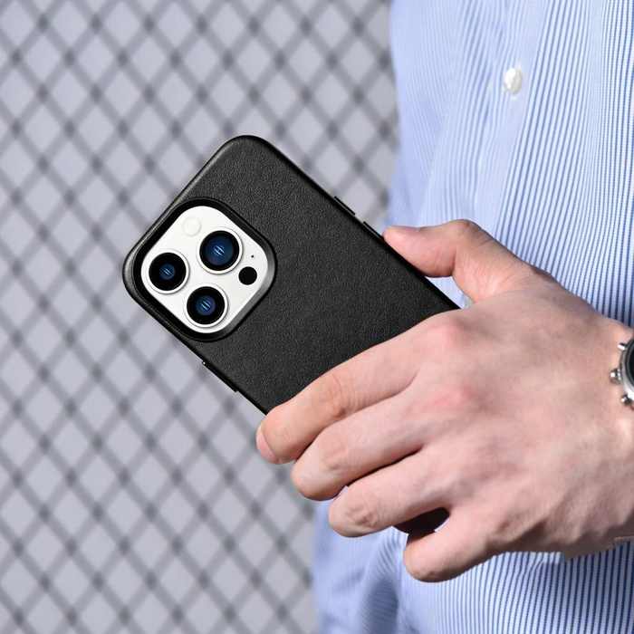 iCarer Case Leather Genuine Leather Case Cover for iPhone 14 Pro Max Black (WMI14220708-BK) (MagSafe Compatible)