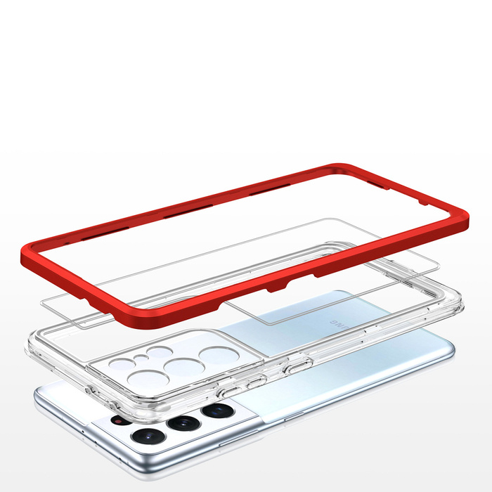 Custodia trasparente 3in1 per Samsung Galaxy S23 Ultra Cover in silicone con cornice rossa