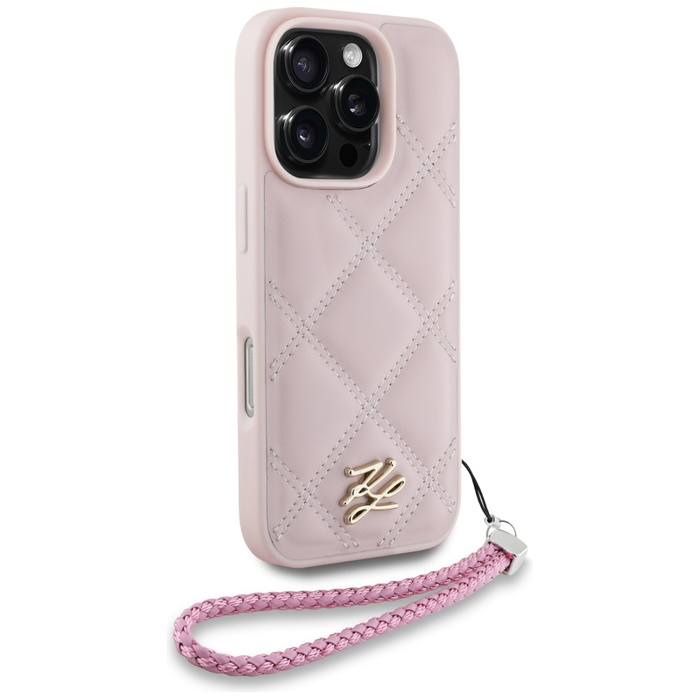 Etui Karl Lagerfeld Quilted Initial Logo & Chain Strap do iPhone 16 Pro różowy
