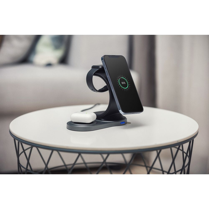 Forcell ladergerät induktiv Qi 3in1 15W WC12 unterstützt das Laden von MagSafe schwarz