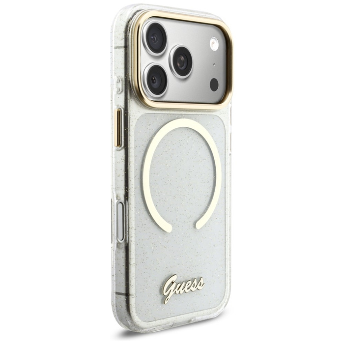 Etui Guess IML Glitters Script Strap     MagSafe do iPhone 17 Pro przezroczysty