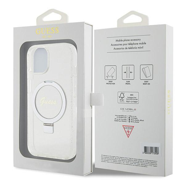 Etui Guess GUHMP15SHRSGSD iPhone 15 / 14 / 13 6.1" przezroczysty/transparent hardcase Ring Stand Script Glitter MagSafe Case