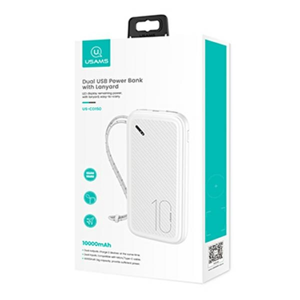 USAMS Powerbank PB56 10000mAh 2xUSB / USB-C / MicroUSB Fast Charge bílá/bílá 10KCD15002 (US-CD150)