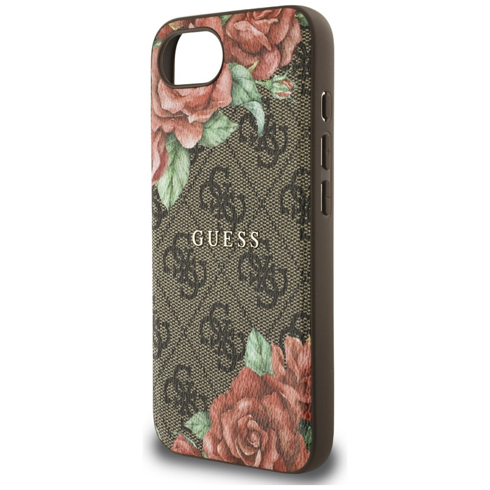 Etui Guess 4G Flowers Print MagSafe do   iPhone 16e brązowy
