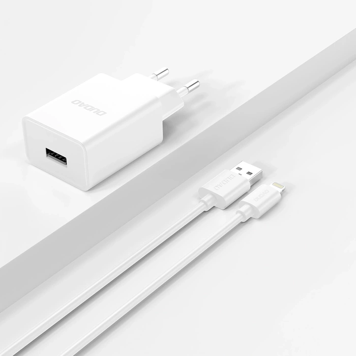 Dudao A4EU USB-A 2,1 A Wandladegerät – Weiß + USB-A – Lightning -Kabel