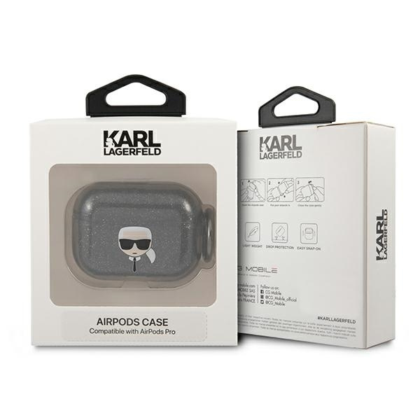 Cover KARL LAGERFELD Apple AirPods Pro Cover Glitter Karl's Head Black Case